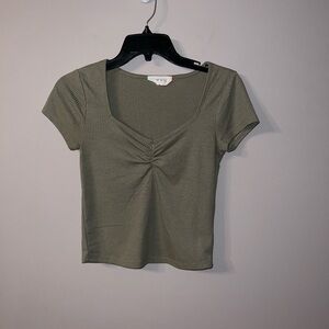 Olive Green ribbed shirt crop top Hippie Rose Small